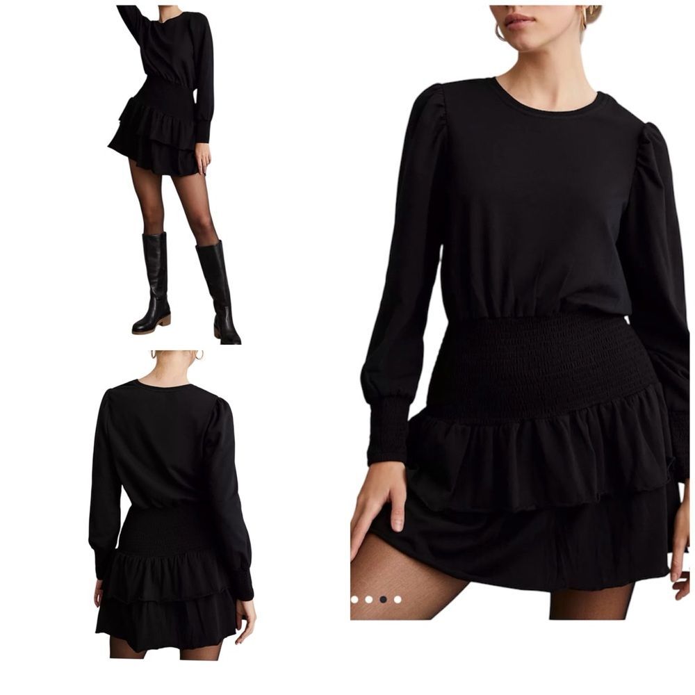 Anthropologie Sundays by Wearesundays Rosie long sleeve black dress size L NWT